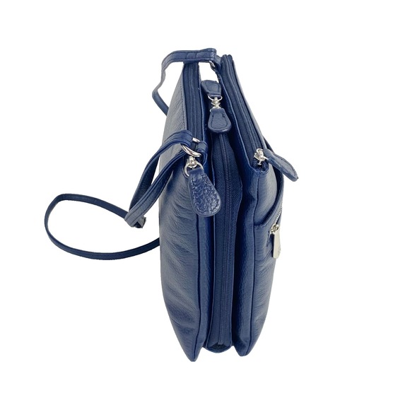 Giani Bernini Leather Shoulder Bag Navy Blue Crossbody Strap Many Pockets Zip Up - Picture 3 of 8